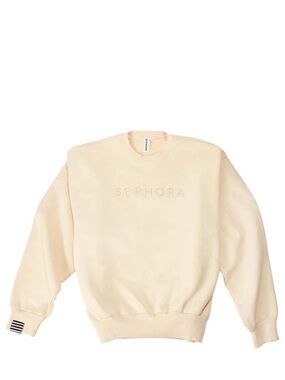 Sephora Women’s Cream Embossed Logo Crew Neck Sweatshirt-Size M -NWOT